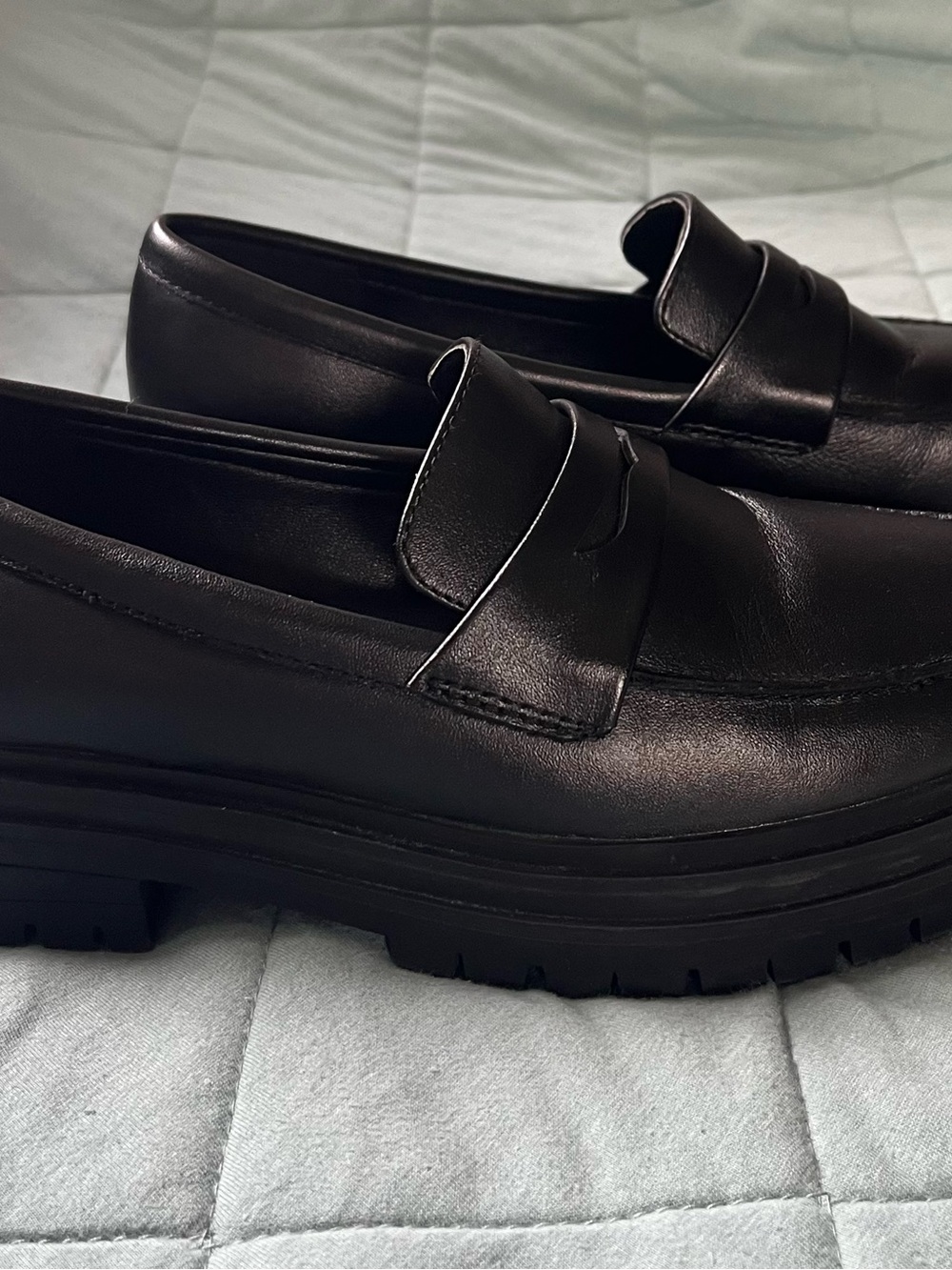 Quince Italian Leather Black Chunky Platform Penny Loafers